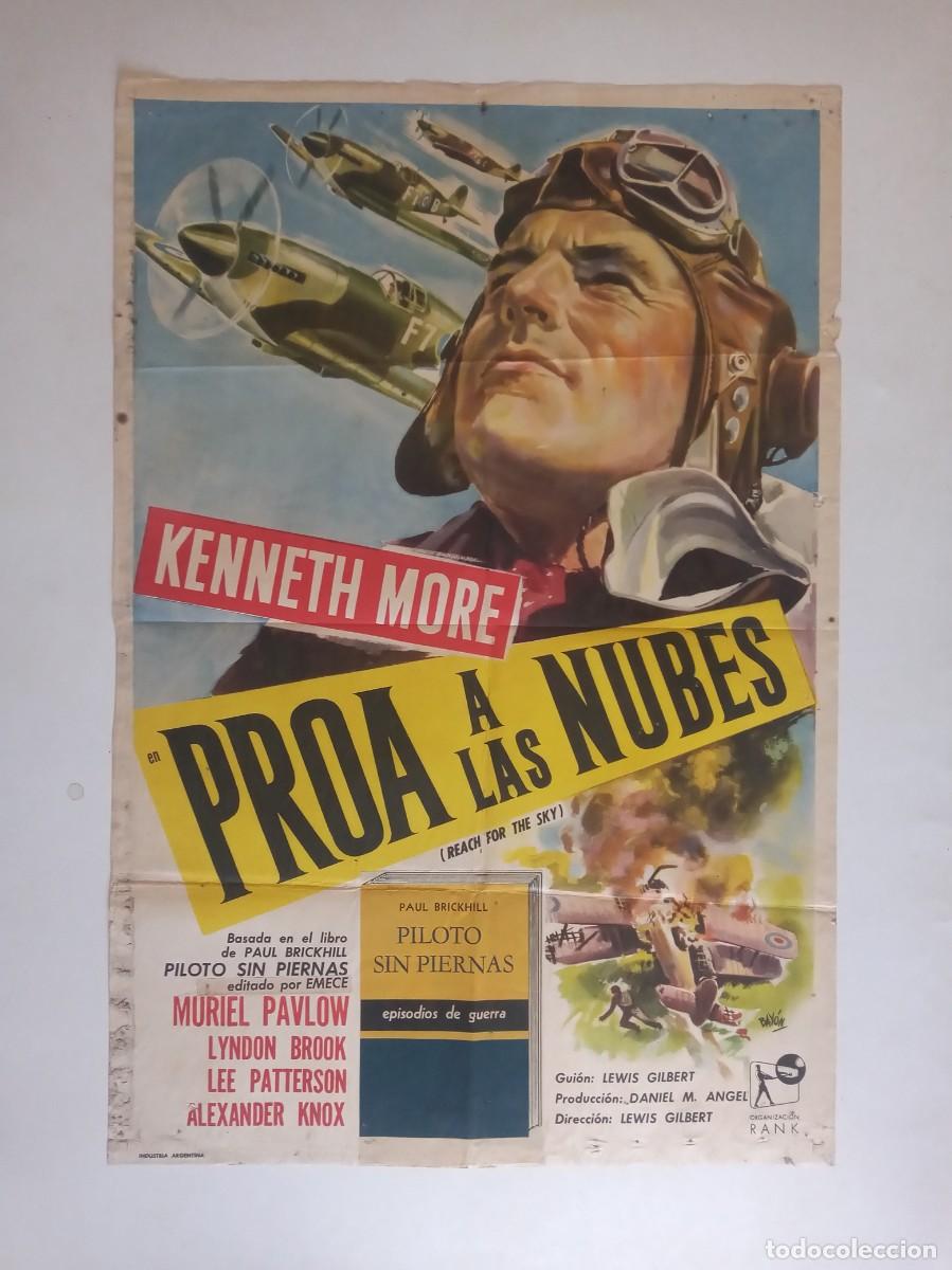 Cine: PROA AL CIELO cartel argentino 110 x 75 cms litografico KENNETH MORE Guerra