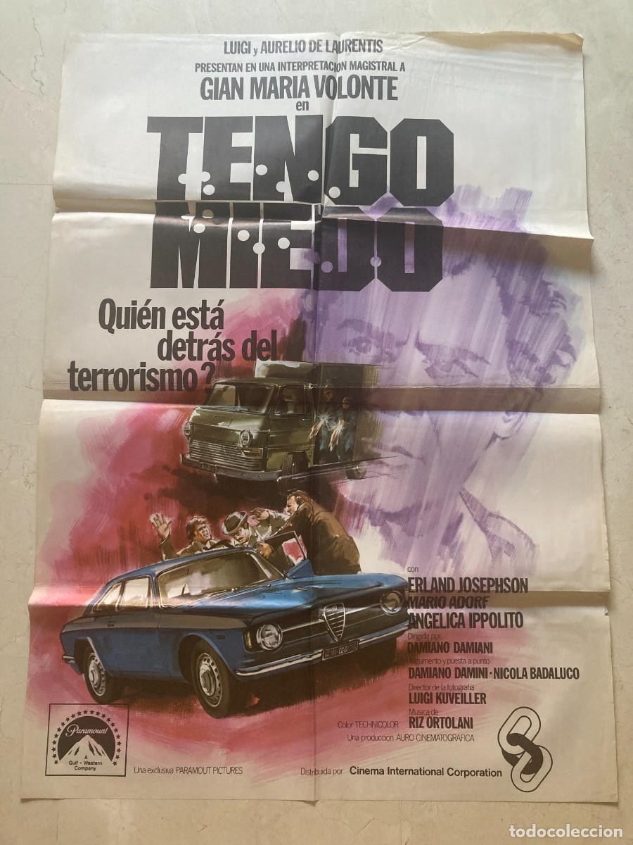 Cine: Cartel cine original TENGO MIEDO (1977) 70x100 / Damiano Damiani - Gian Maria Volont&eacute;