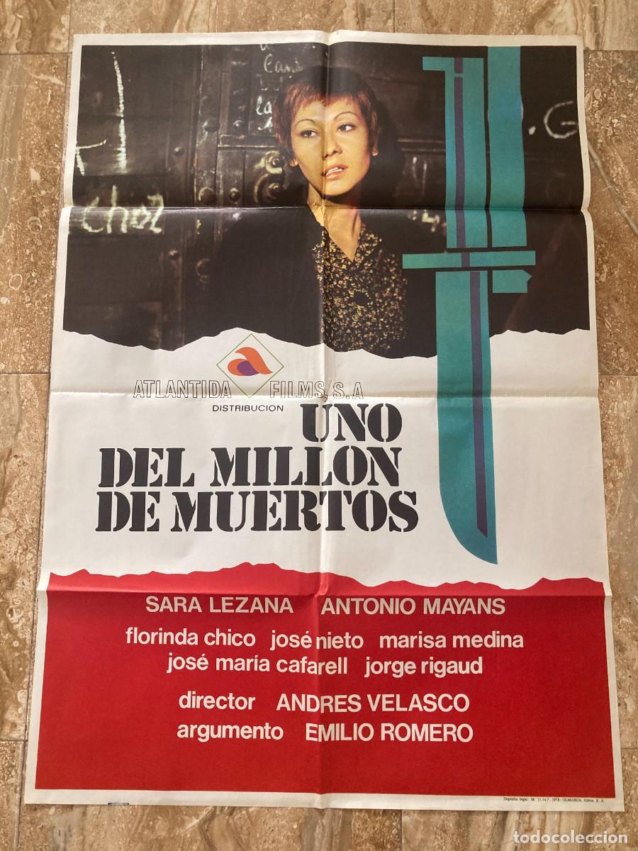 Cine: Cartel cine original UNO DEL MILLON DE MUERTOS (1977) 70x100 / Sara Lezana, Antonio Mayans
