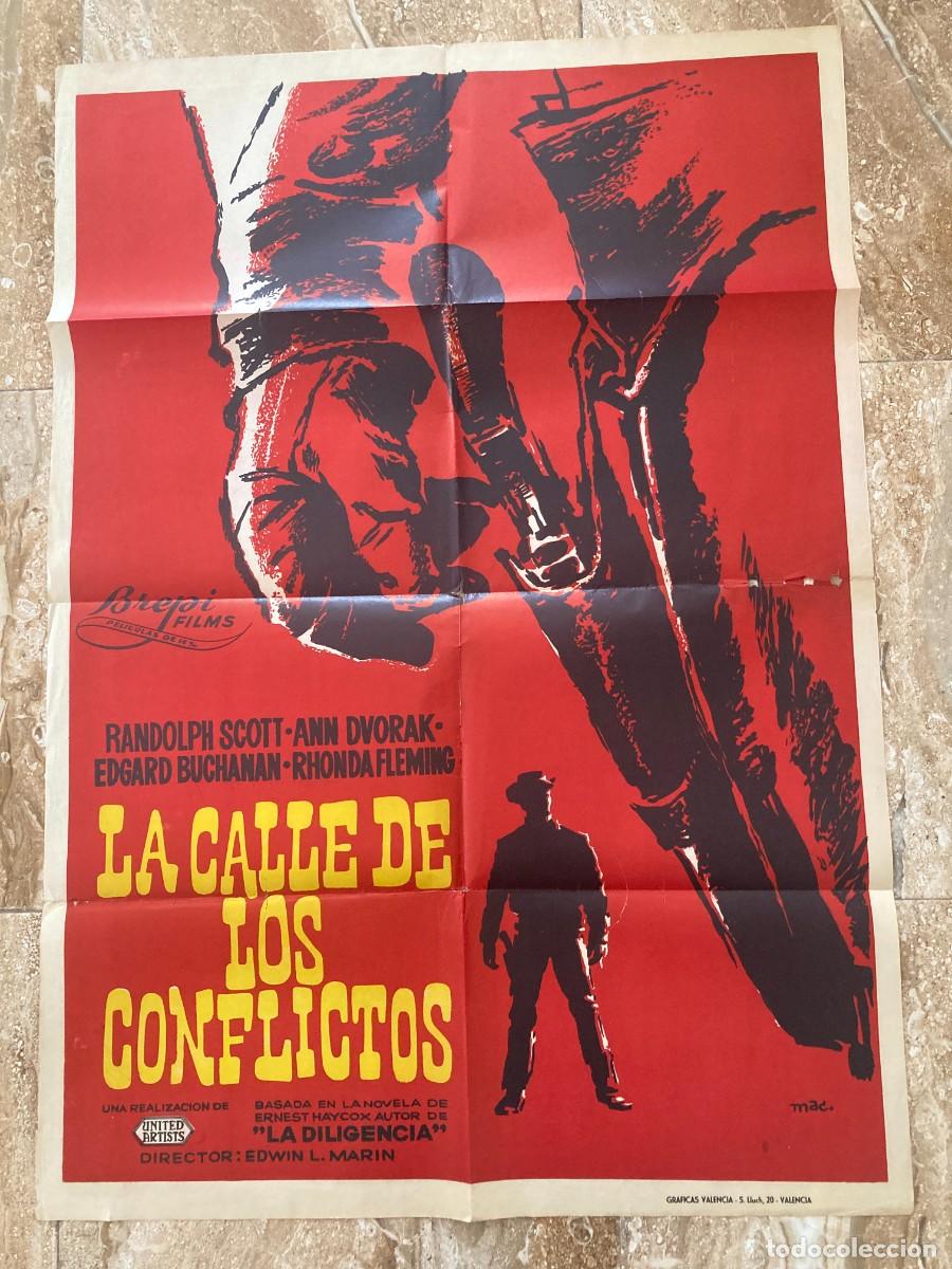 Cine: Cartel cine original LA CALLE DE LOS CONFLICTOS (1946) 70x100 / Randolph Scott - Ann Dvorak / MAC