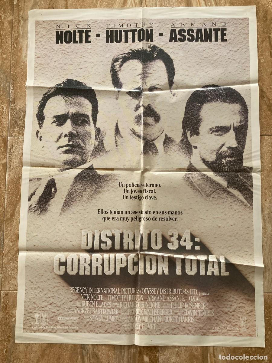 Cine: Cartel cine original DISTRITO 34 CORRUPCION TOTAL (1990) 70x100 / Sidney Lumet - Nick Nolte