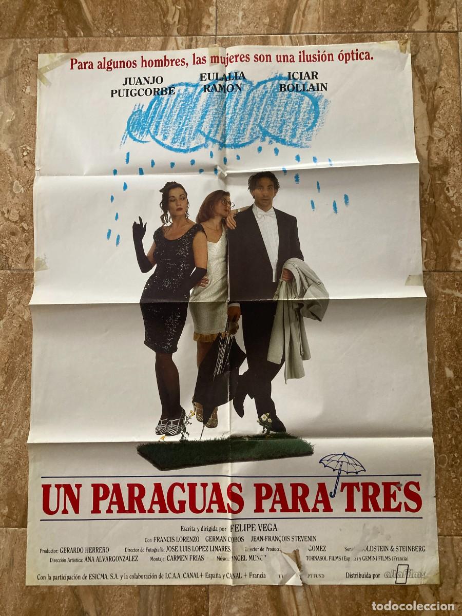 Cine: Cartel cine original UN PARAGUAS PARA TRES (1992) 70x100 / Juanjo Puigcorb&eacute; - Ic&iacute;ar Bolla&iacute;n