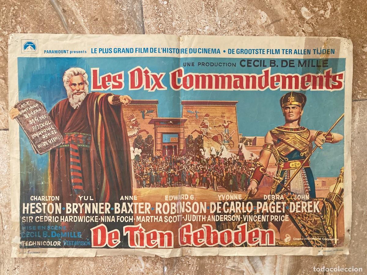 Cine: Cartel cine original B&eacute;lgica LOS DIEZ MANDAMIENTOS (1956) 50x32 / Cecil B. DeMille - Charlton Heston