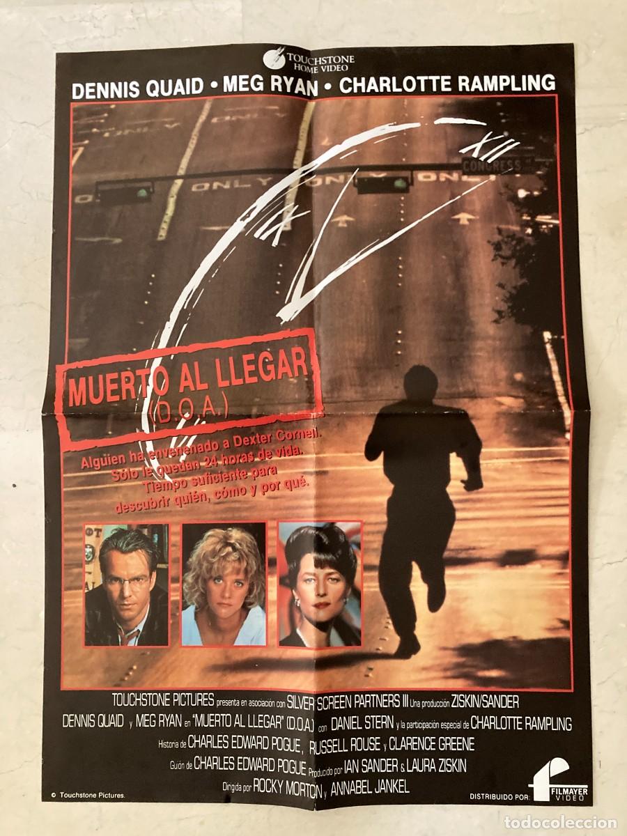 Cine: Cartel v&iacute;deo original MUERTO AL LLEGAR (1988) 69x48 / Dennis Quaid - Meg Ryan