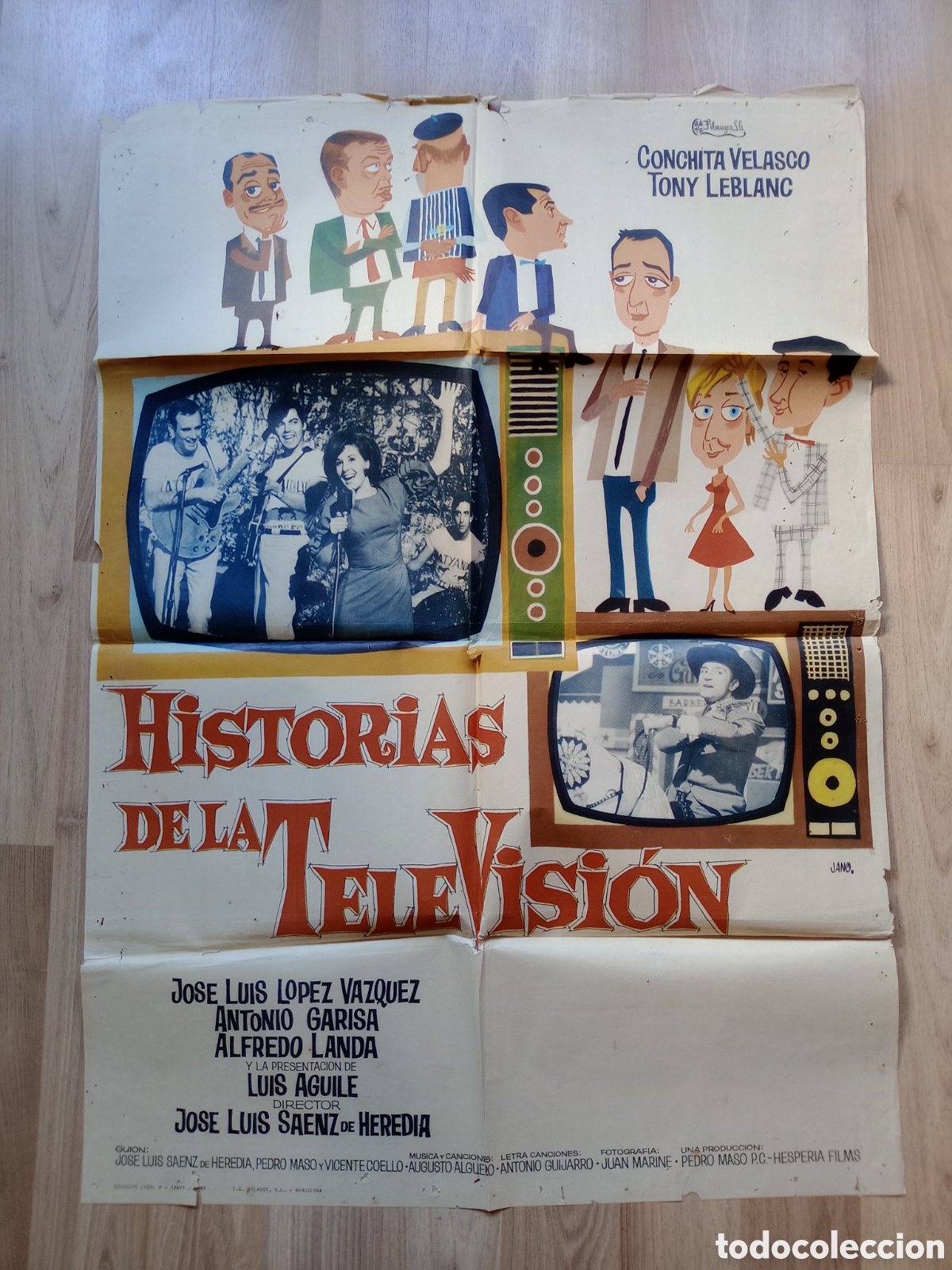 Cine: HISTORIAS DE LA TELEVISION, CARTEL ORIGINAL CINE 100 X 70 cms DISE&Ntilde;O JANO - CONCHA VELASCO, LEBLANC