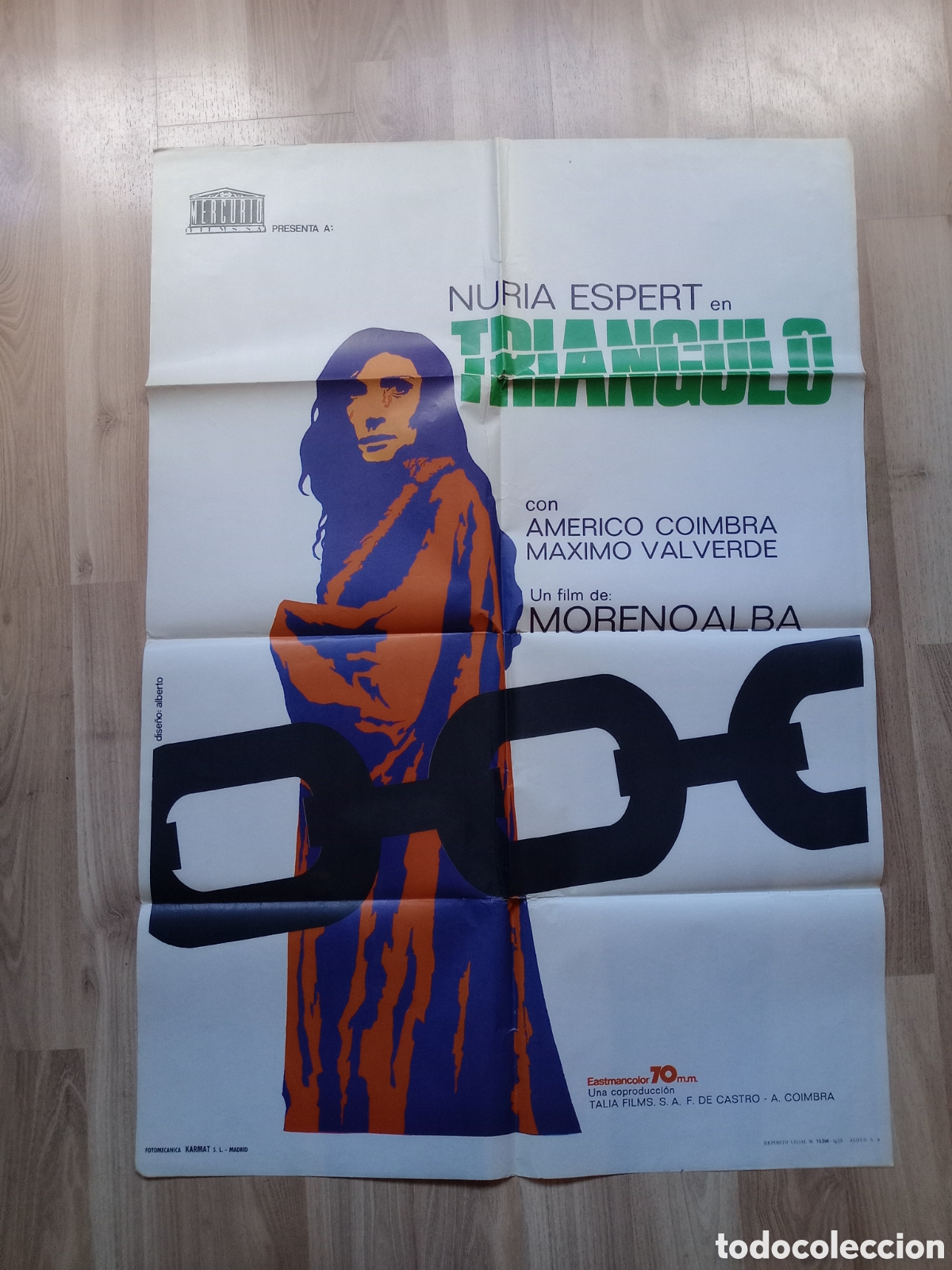 Cine: TRIANGULO - CARTEL ORIGINAL CINE 1972 - 100 X 70 cms - NURIA ESPERT - DISE&Ntilde;O ALBERTO