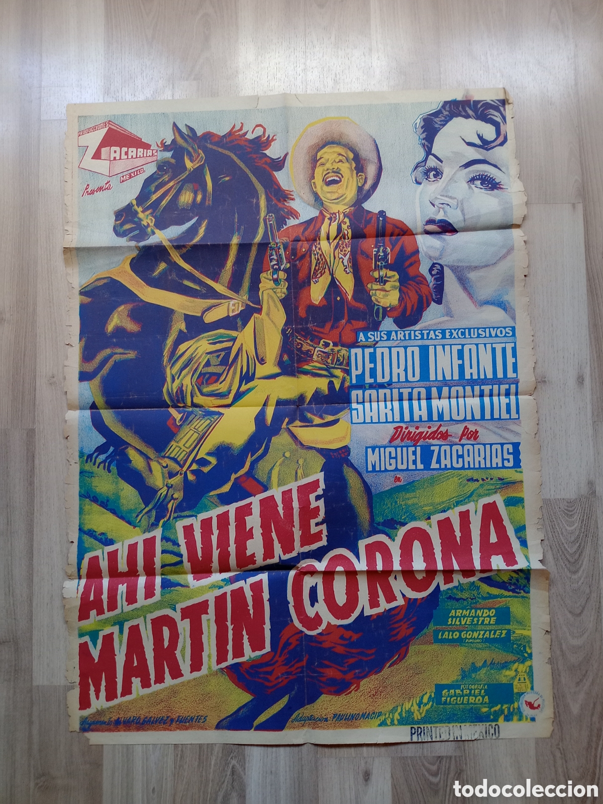 Cine: AHI VIENE MARTIN CORONA - CARTEL ORIGINAL CINE - 100 X 70 cms - SARA MONTIEL - HECHO EN MEXICO