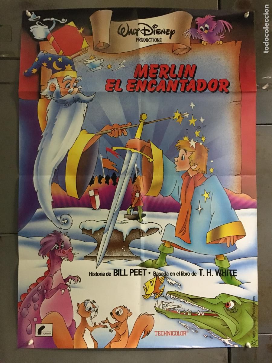 Cine: AFB46 MERLIN EL ENCANTADOR WALT DISNEY POSTER ORIGINAL 70X100 ESPA&Ntilde;OL R-80S h0