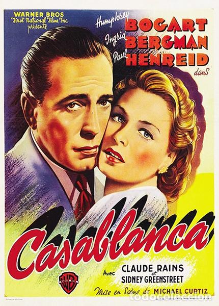 Cine: CASABLANCA Poster 70x95 cm aprox. Michael Curtiz Humphrey Bogart Ingrid Bergman Paul Henreid