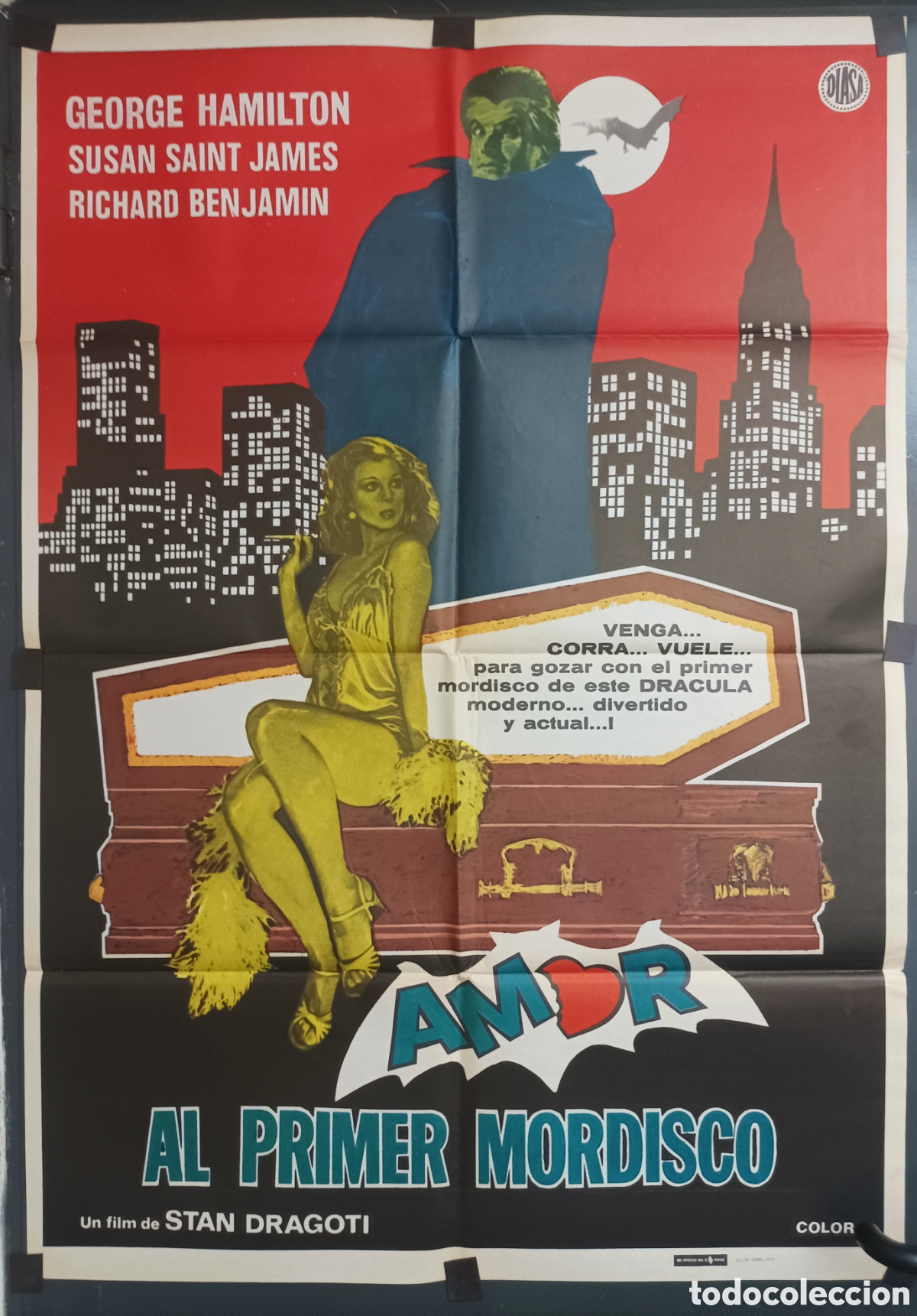 Cine: Cartel original de &eacute;poca de la pel&iacute;cula Amor al primer mordisco (Love at First Bite) 1979.