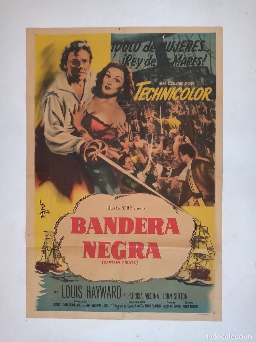 Cine: BANDERA NEGRA (1952) cartel argentino 110 x 75 litografico piratas Louis Hayward Patricia Medina