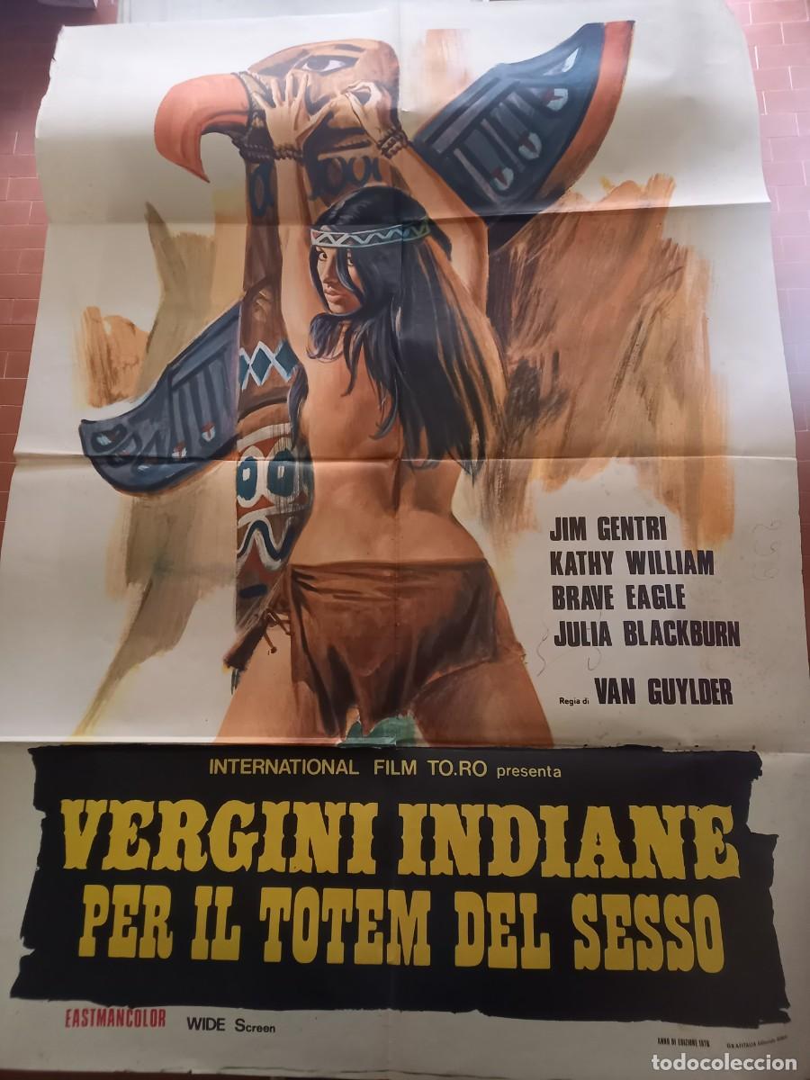 Cine: VERGINI INDIANE PER IL TOTEM DEL SESSO DI VAN GUILDER 1978 POSTER cm. 100X140 KATHY WILLIAMS