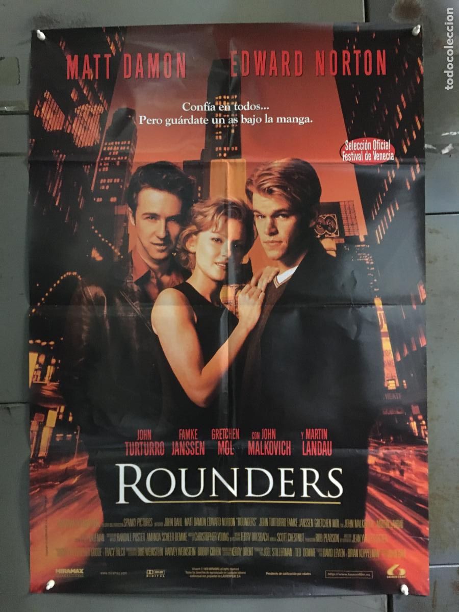Cine: AFC01 ROUNDERS EDWARD NORTON MATT DAMON POKER POSTER ORIGINAL 70X100 ESTRENO h0