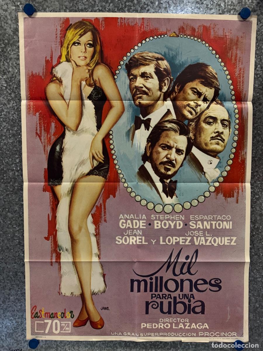 Cine: Mil millones para una rubia, Jean Sorel, Jose Luis Lopez Velasco, A&ntilde;o 1972, POSTER ORIGINAL