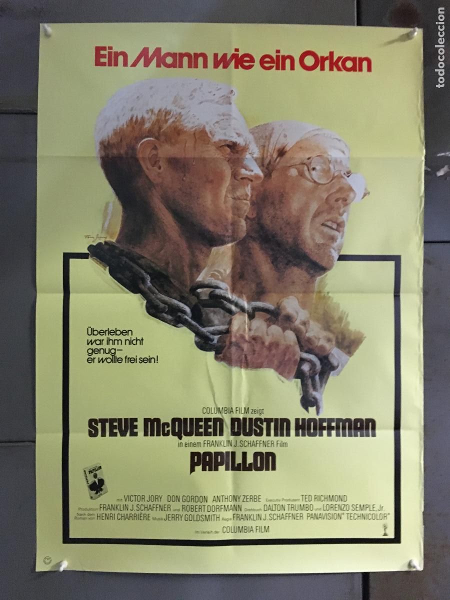 Cine: AFC44 PAPILLON STEVE MCQUEEN DUSTIN HOFFMAN POSTER ORIGINAL 60X84 ALEMAN h2