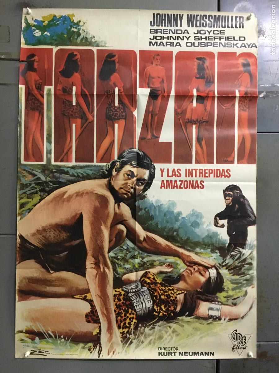 Cine: AFC48 TARZAN Y LAS INTREPIDAS AMAZONAS JOHNNY WEISSMULLER ESCOBAR POSTER ORIGINAL 70X100 R-70 h0