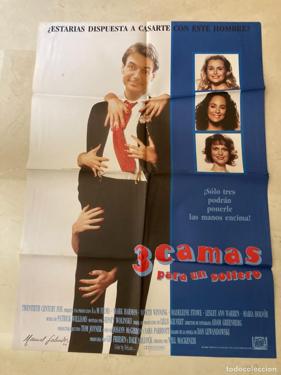 Cine: Cartel cine original 3 CAMAS PARA UN SOLTERO (1988) 70x100 / Mark Harmon - Madeleine Stowe