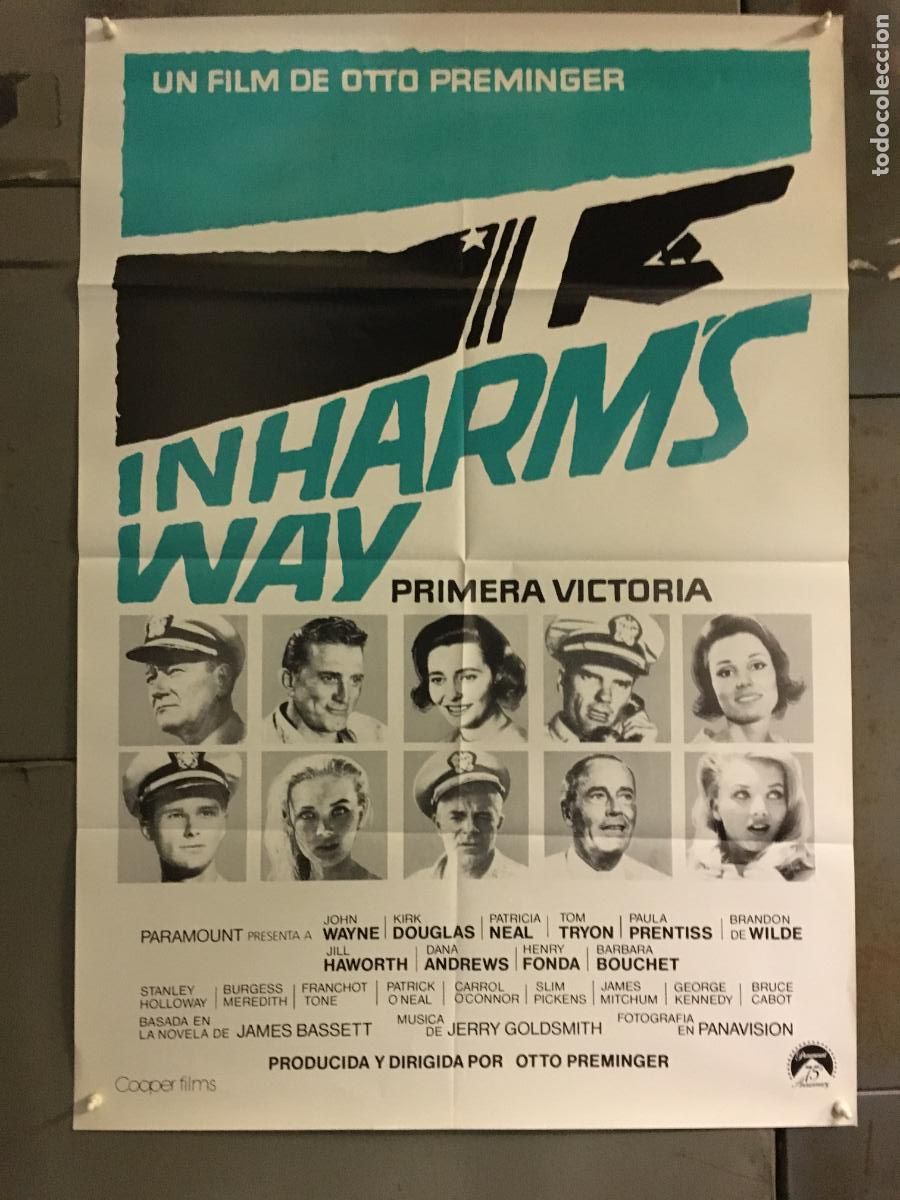 Cine: AFC53 PRIMERA VICTORIA JOHN WAYNE OTTO PREMINGER POSTER ORIGINAL 70X100 ESPA&Ntilde;OL h11