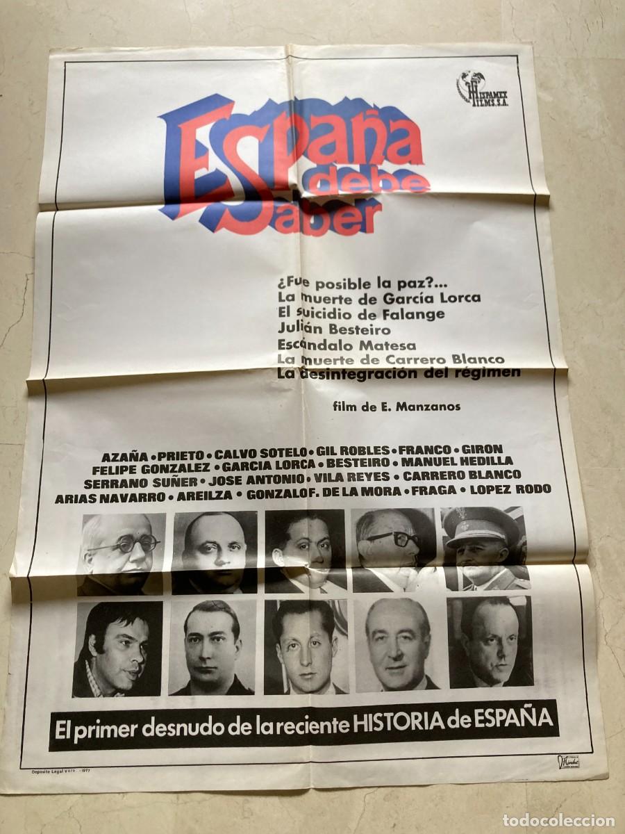 Cine: Cartel cine original ESPA&Ntilde;A DEBE SABER (1977) 70x100 / Eduardo Manzanos