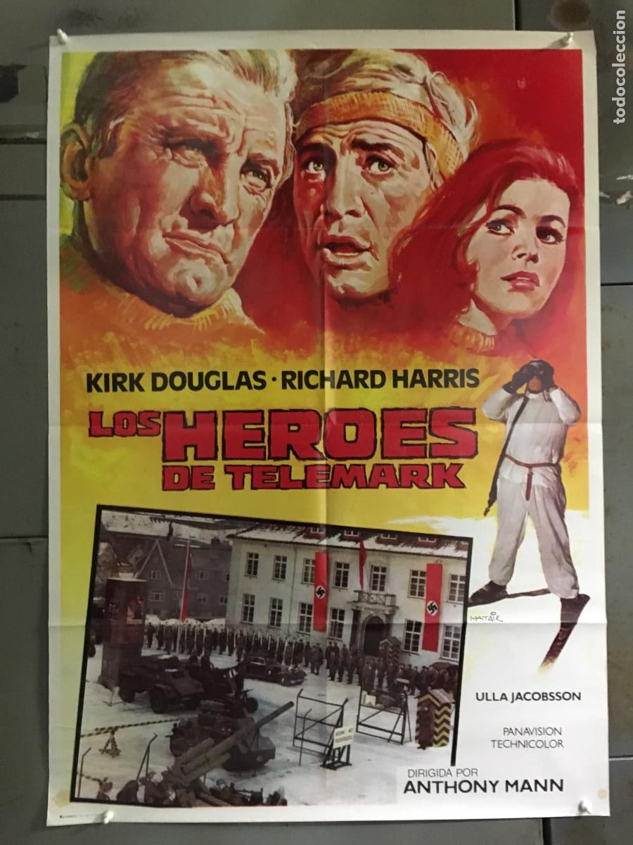 Cine: AFC55 LOS HEROES DE TELEMARK KIRK DOUGLAS RICHARD HARRIS POSTER ORIGINAL 70X100 ESPA&Ntilde;OL h0