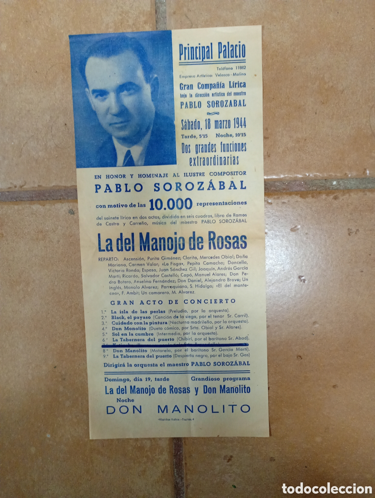 Cine: PRINCIPAL PALACIO BCN (1953 anterior) ''LA DEL MANOJO DE ROSAS'' DIRIGE LA ORQUESTA PABLO SOROZ&Aacute;BAL
