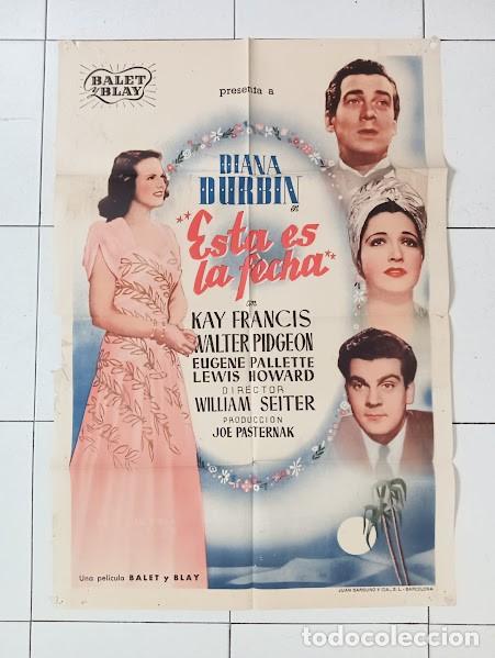 Cine: SMP 2176 ESTA ES LA FECHA DIANA DURBIN WALTER PIDGEON POSTER ORIGINAL 64X94 ESTRENO