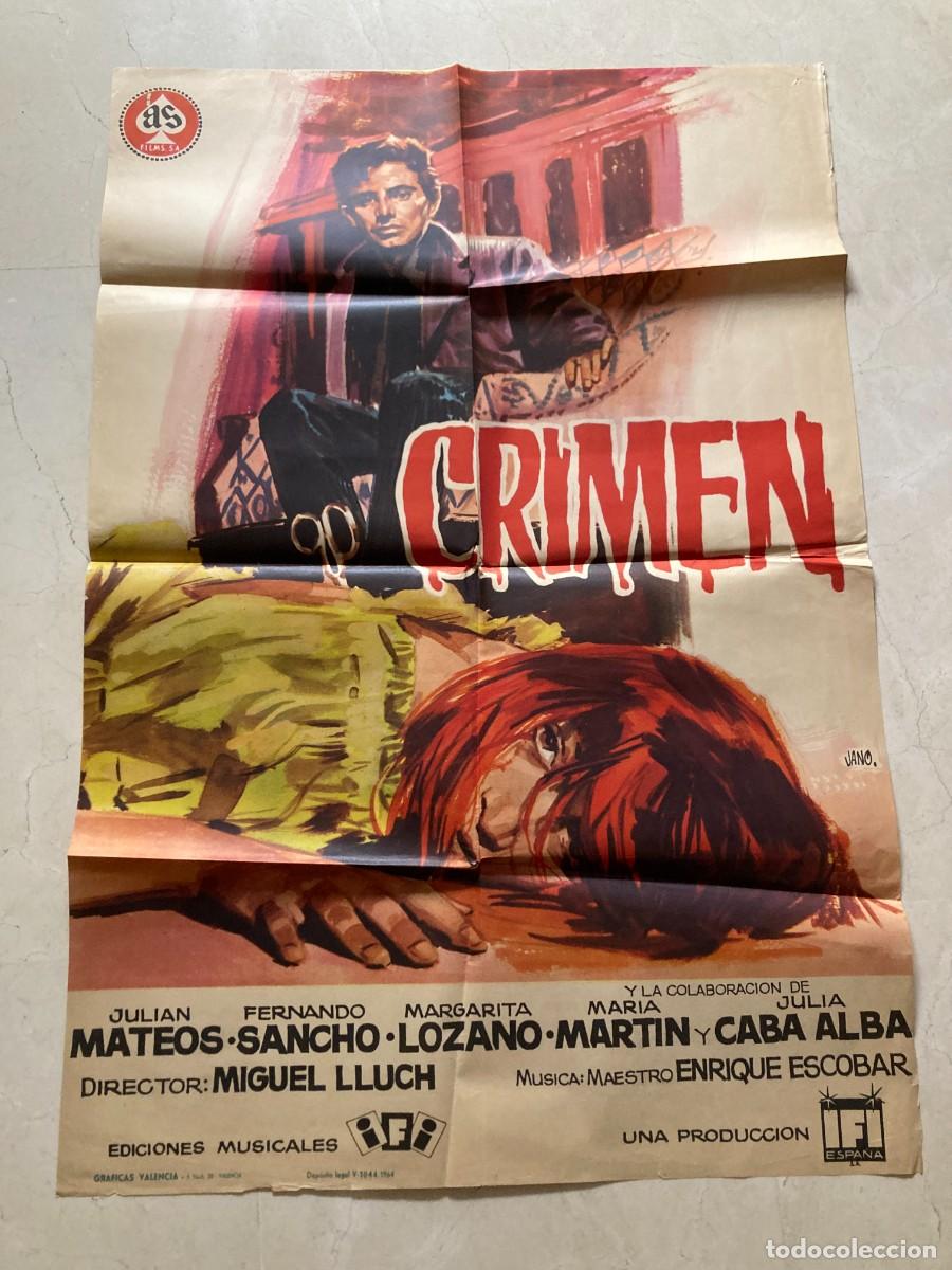 Cine: Cartel cine original CRIMEN (1964) 70x100 / Juli&aacute;n Mateos - V&iacute;ctor Valverde - Fernando Sancho / JANO