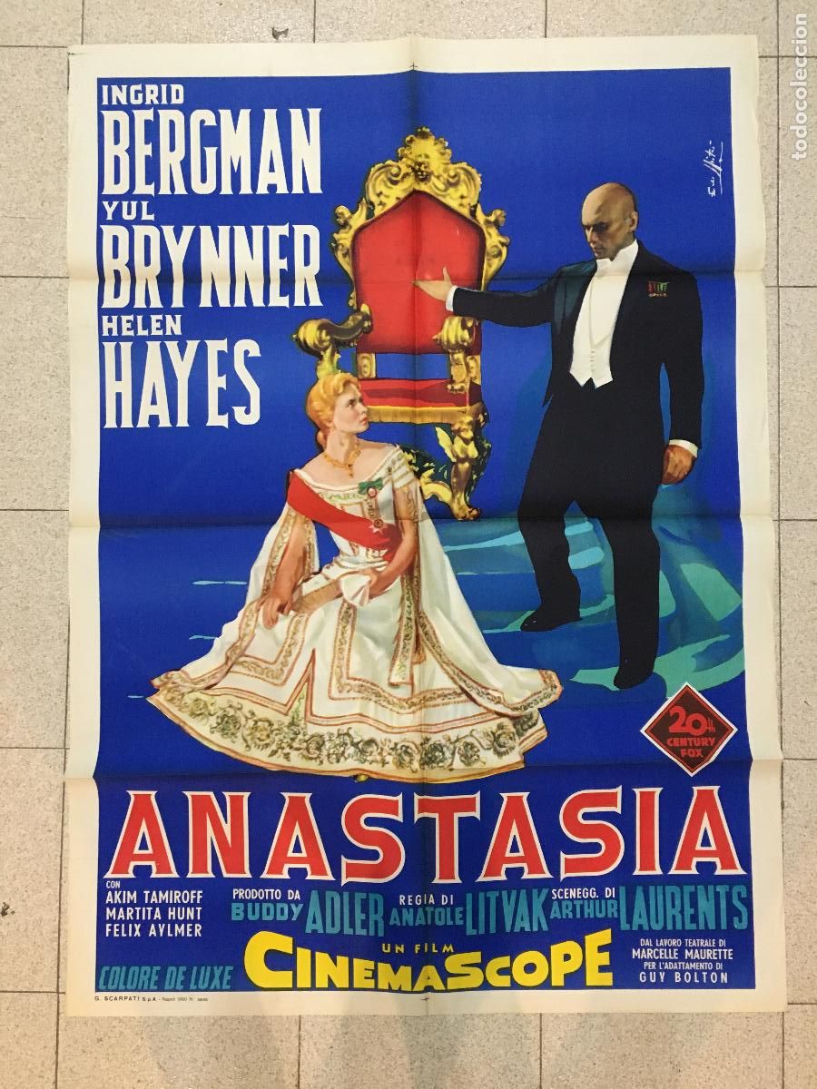 Cine: ICJ 113 ANASTASIA INGRID BERGMAN YUL BRYNNER POSTER ORIGINAL 100X140 ITALIANO