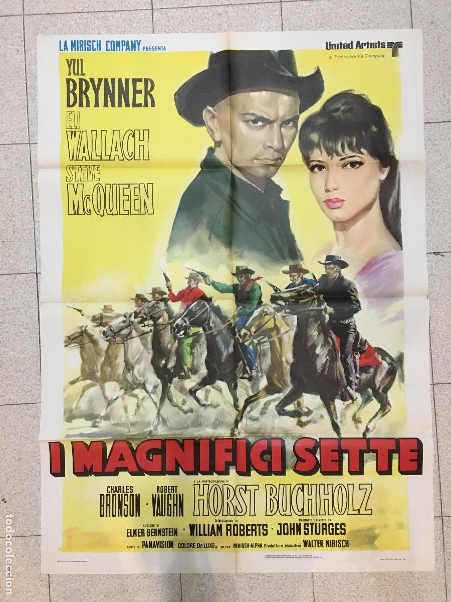 Cinema: ICJ 114 LOS 7 MAGNIFICOS YUL BRYNNER STEVE MCQUEEN POSTER ORIGINAL ITALIANO 100X140