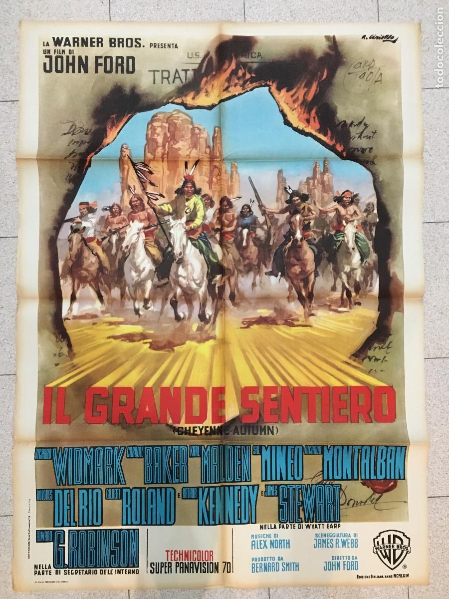 Cine: ICJ 122 EL GRAN COMBATE JOHN FORD RICHARD WIDMARK INDIOS POSTER ORIGINAL 100X140 ITALIANO