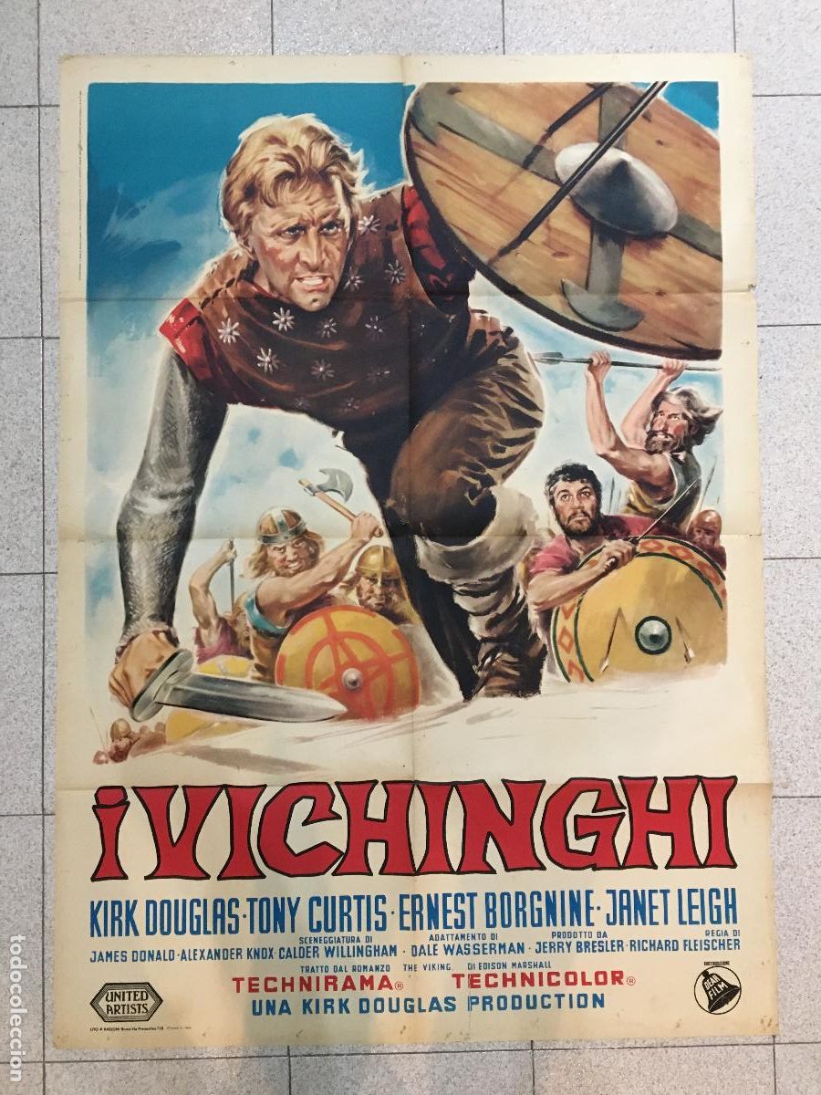 Kino: ICJ 139 LOS VIKINGOS KIRK DOUGLAS TONY CURTIS JANET LEIGH POSTER ORIGINAL ITALIANO 100x140