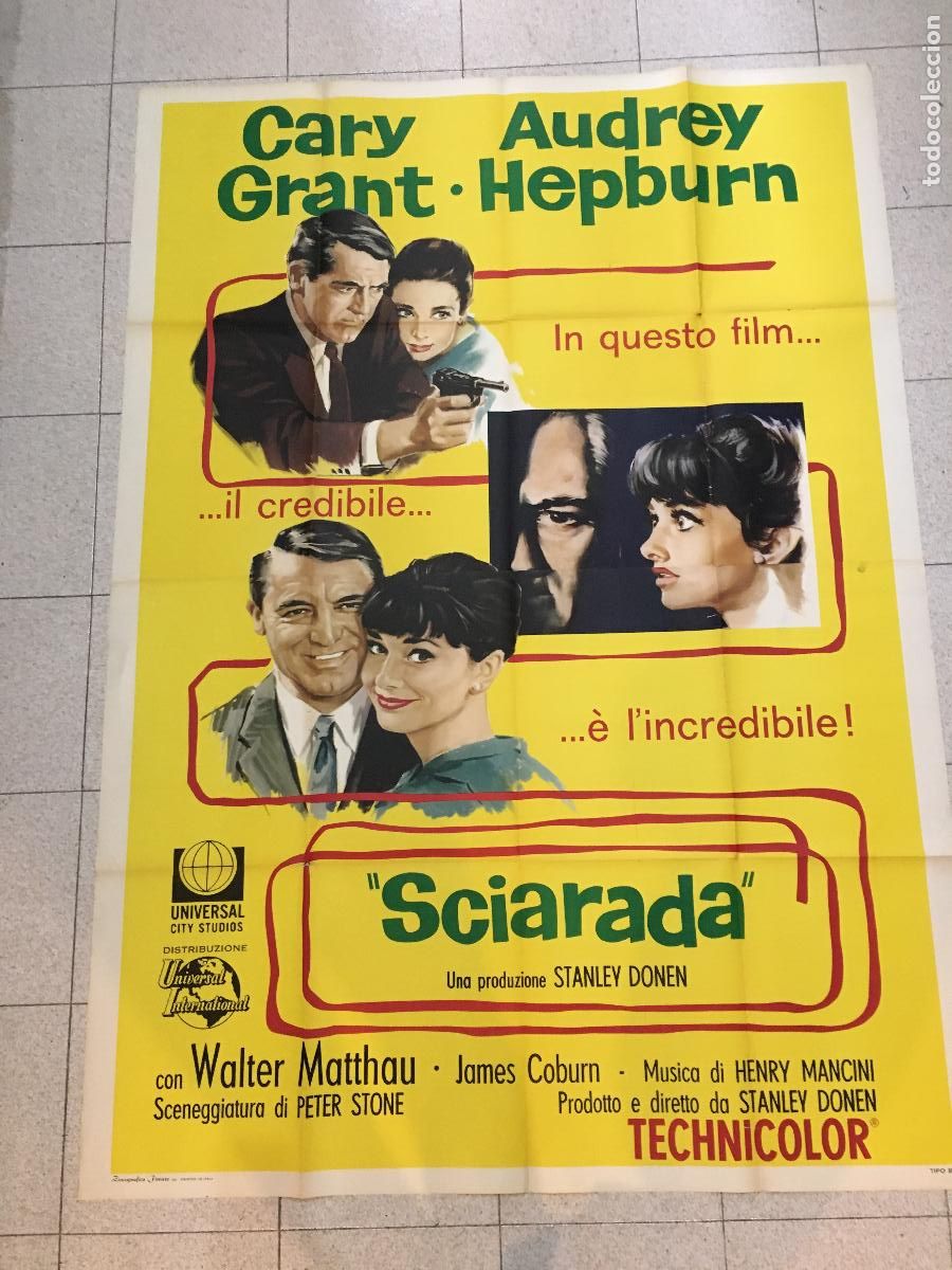 Cine: ICJ 141 CHARADA AUDREY HEPBURN CARY GRANT STANLEY DONEN POSTER ORIGINAL ITALIANO 140X200