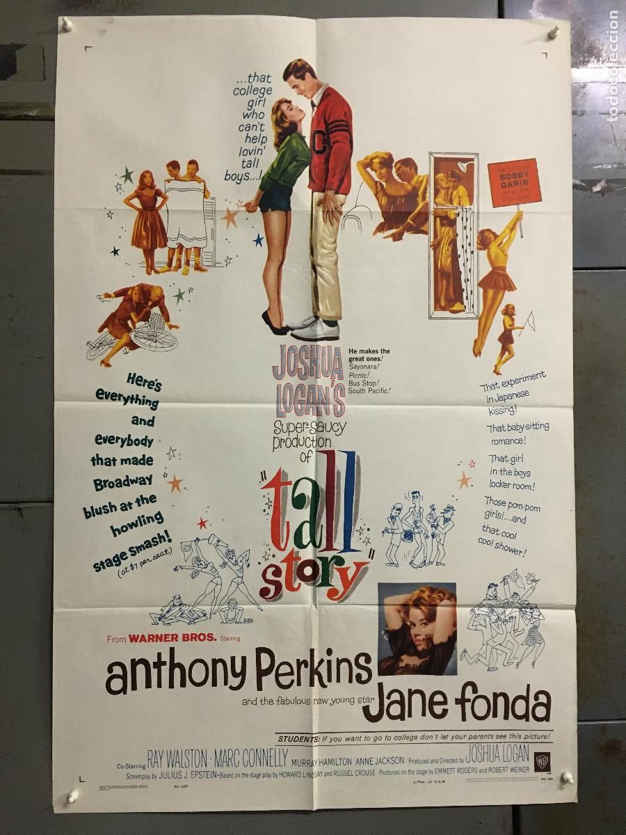 Cinema: CJA 1222 ME CASARE CONTIGO JANE FONDA ANTHONY PERKINS BALONCESTO POSTER ORIGINAL AMERICANO 70X105