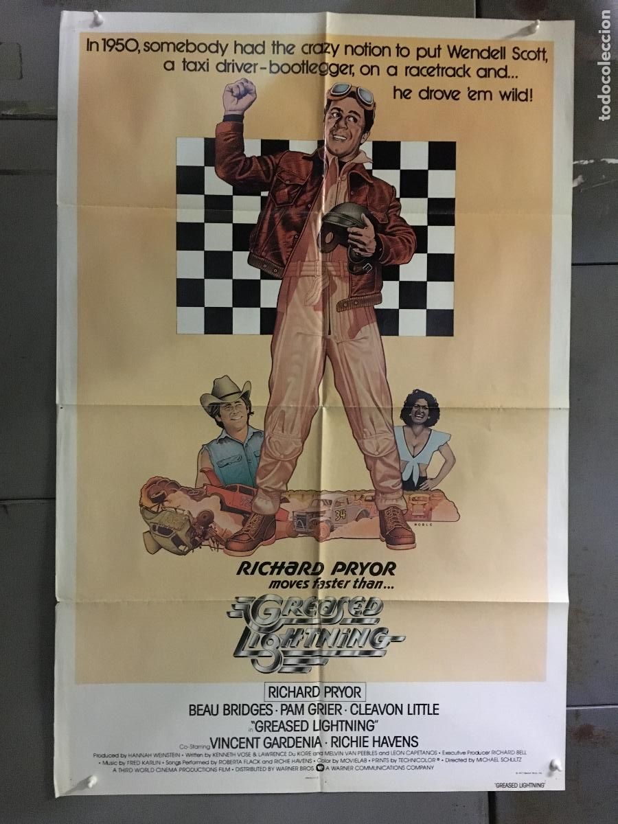 Cinema: CJA 1224 GREASED LIGHTNING un loco al volante RICHARD PRYOR PAM GRIER POSTER ORIG AMERICANO 70X105