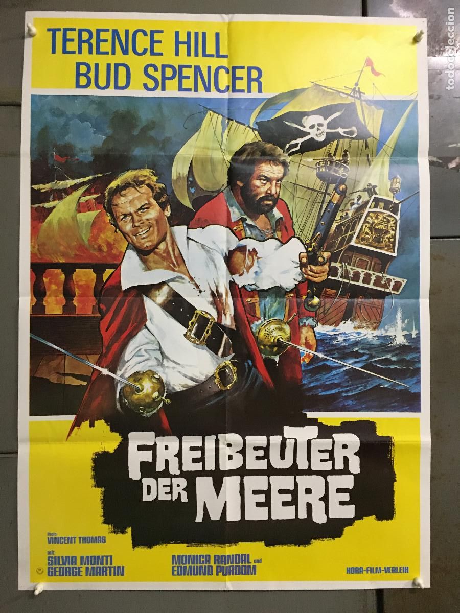 Cine: AFC63 EL CORSARIO NEGRO TERENCE HILL BUD SPENCER POSTER ORIGINAL 60X84 ALEMAN