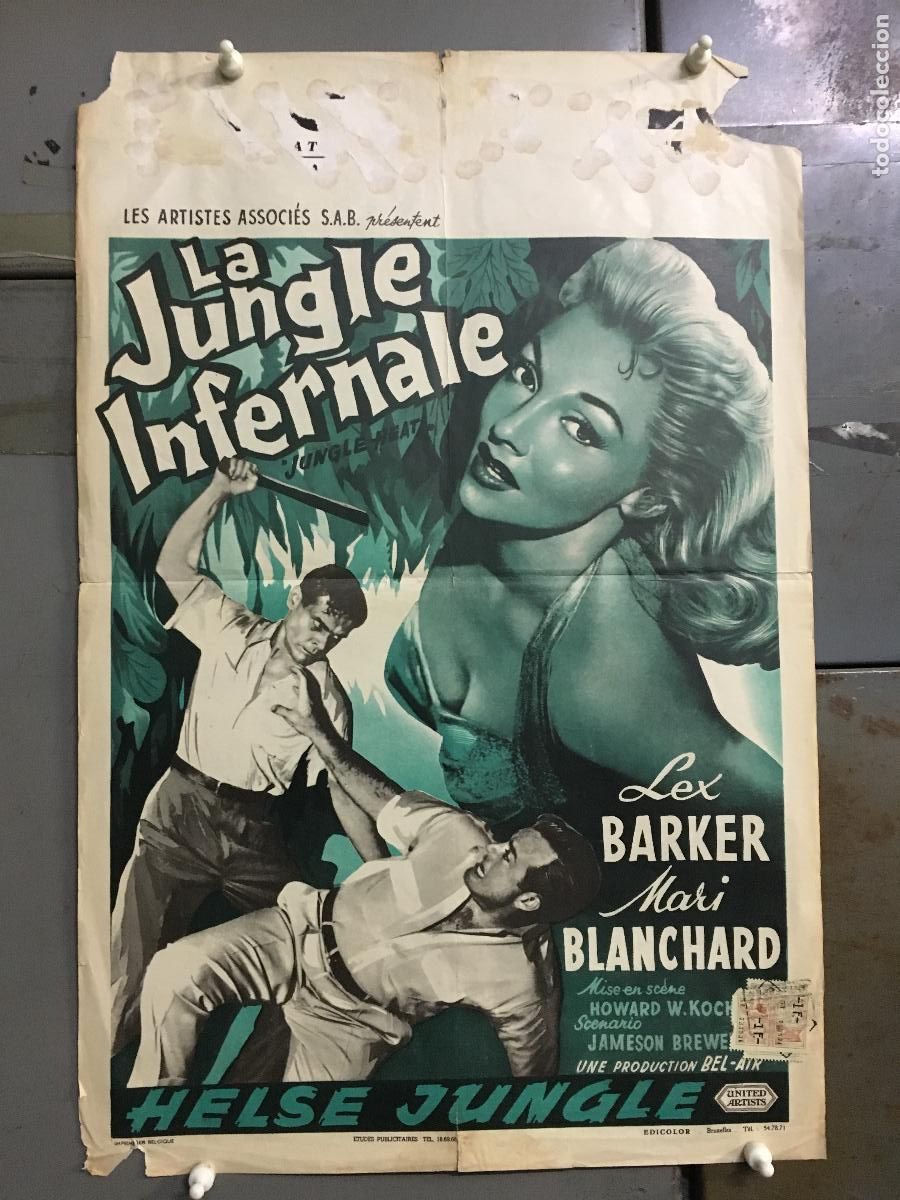 Cinema: AFC60 JUNGLE HEAT LEX BARKER MARY BLANCHARD POSTER ORIGINAL BELGA 36X55