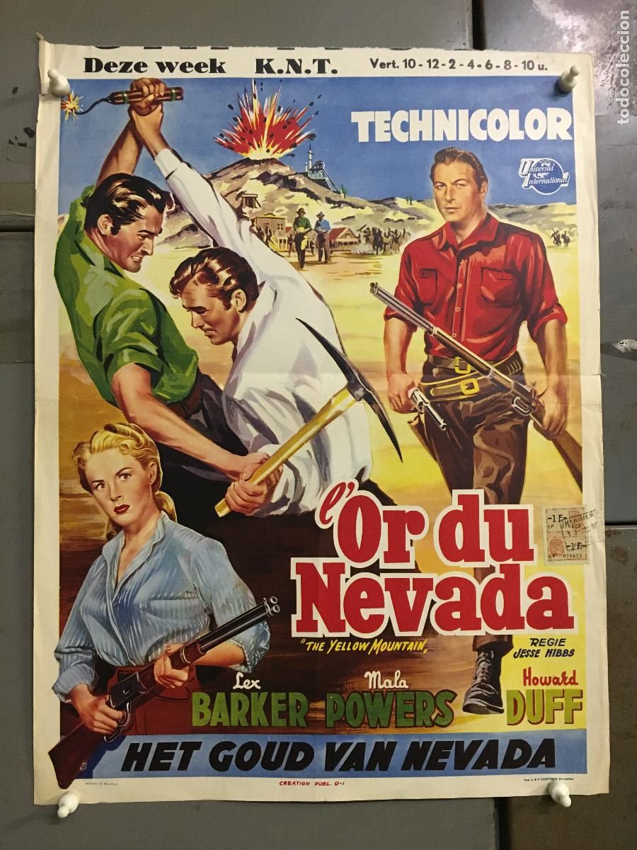 Cine: AFC75 THE YELLOW MOUNTAIN LEX BARKER MALA POWERS POSTER ORIGINAL BELGA 36X49