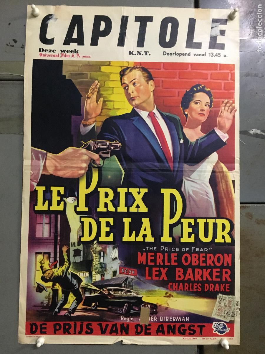 Cin&eacute;ma: AFC76 THE PRICE OF FEAR LEX BARKER MERLE OBERON FILM NOIR POSTER ORIGINAL BELGA 36X54