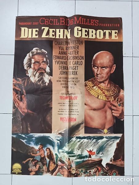 Cinema: PJE 0119 LOS DIEZ MANDAMIENTOS CHARLTON HESTON DEMILLE YUL BRYNNER POSTER ORIGINAL ALEMAN 60X84
