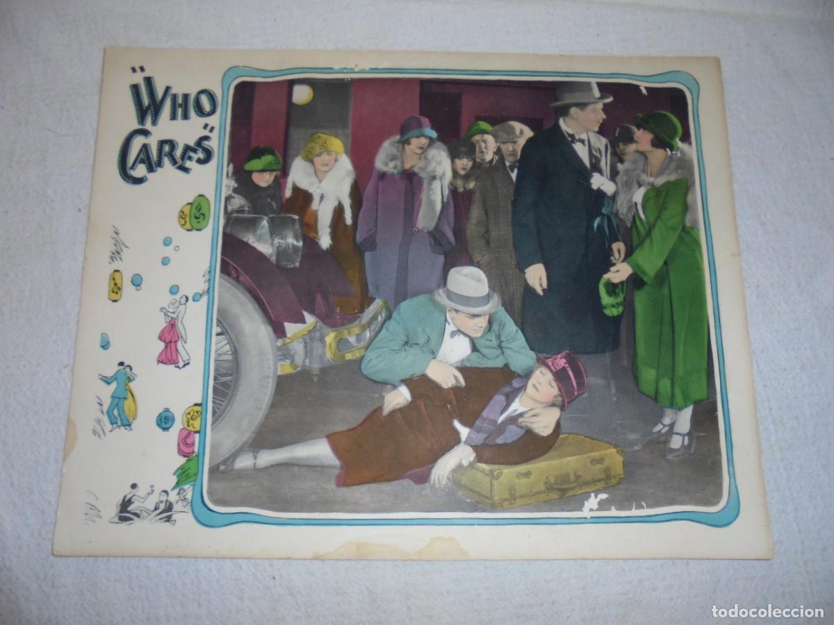 Cine: magnificos 5 carteles antiguos coloreados sobre los a&ntilde;os 1920-30 de la pelicula &rdquo;WHO CARES&rdquo;
