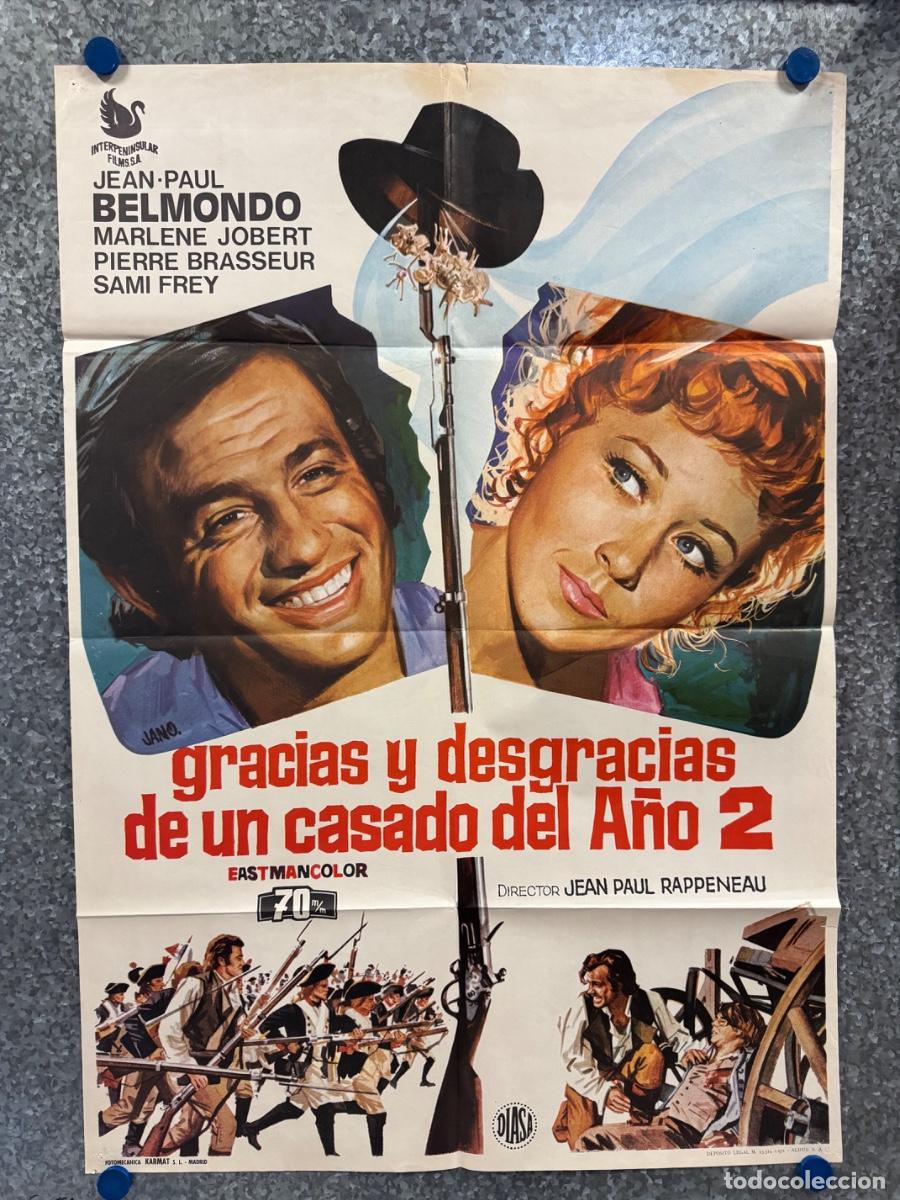 Cine: Gracias y desgracias de un casado del a&ntilde;o 2, Jean Belmondo, Sami Frey, A&ntilde;o 1971, POSTER ORIGINAL