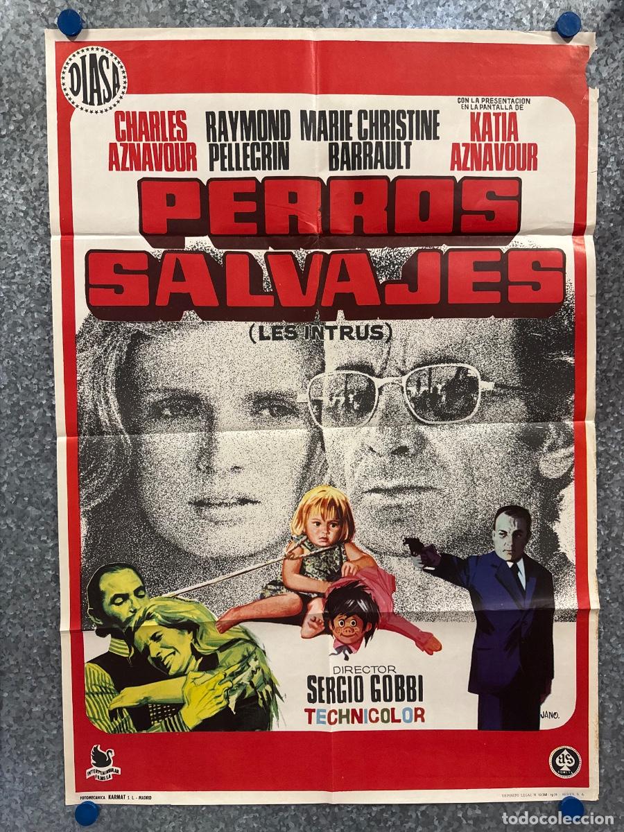 Cine: Perros salvajes, Charles Aznavour, Katia Aznavour, A&ntilde;o 1972, POSTER ORIGINAL