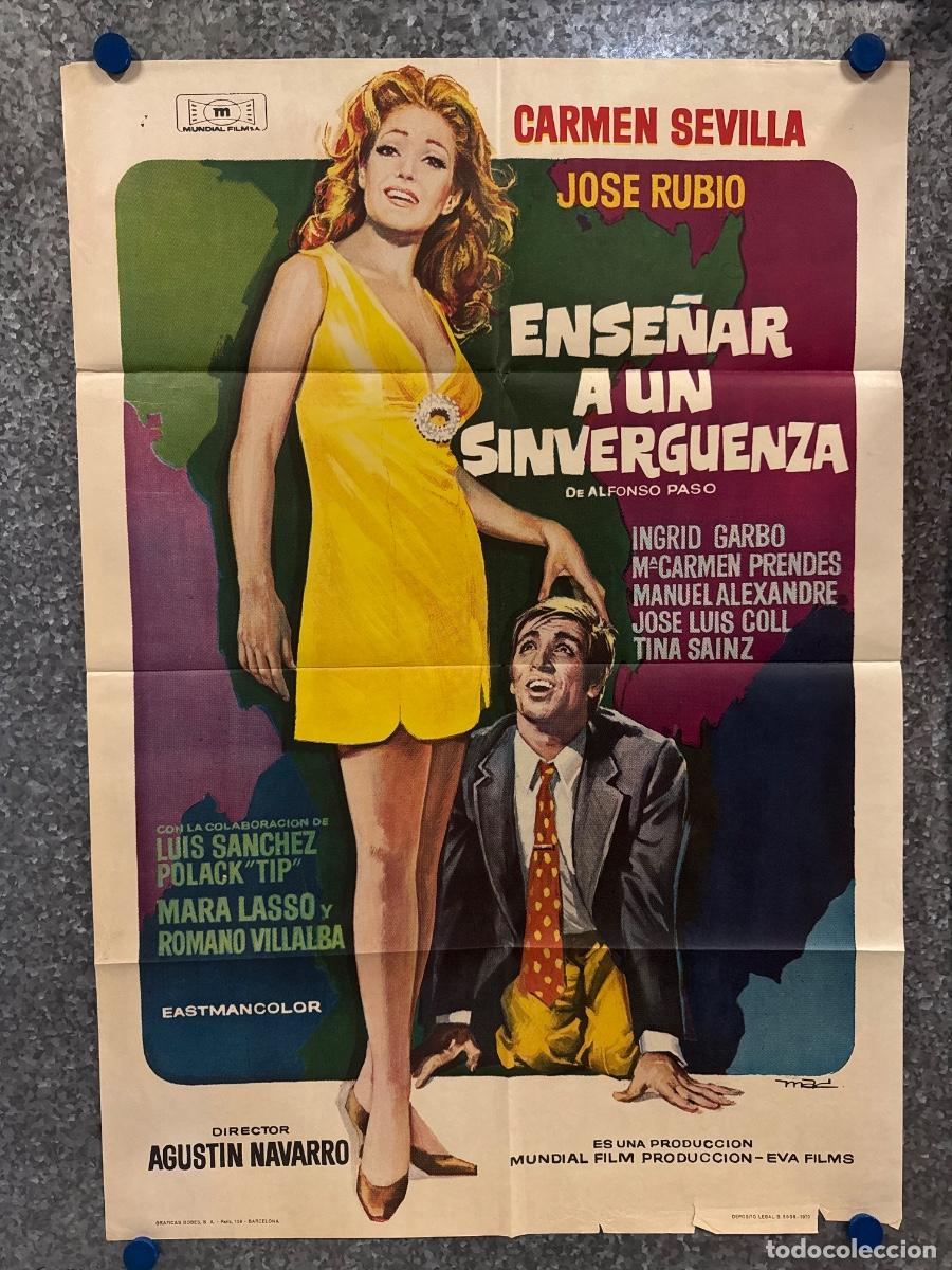 Cine: Ense&ntilde;ar a un sin verg&uuml;enza, Carmen Sevilla, Jose Rubio, A&ntilde;o 1970, POSTER ORIGINAL