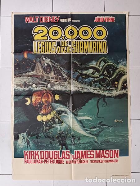Cine: VKD 2196 20000 LEGUAS DE VIAJE SUBMARINO WALT DISNEY JULIO VERNE POSTER ORIGINAL 70X100 ESPA&Ntilde;OL R-76