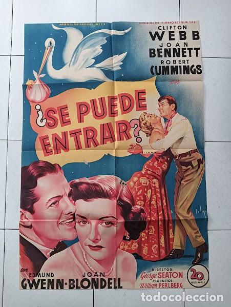 Kino: SMP 2193 SE PUEDE ENTRAR JOAN BENNETT CLIFTON WEBB SOLIGO POSTER ORIGINAL 70X100 ESTRENO LITOGRAFIA