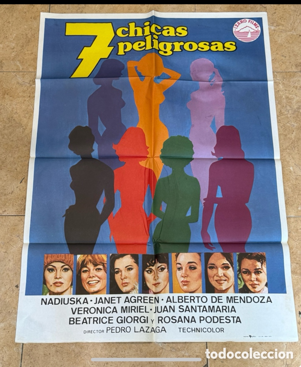Cin&eacute;ma: Cartel Cine Original 7 Chicas Peligrosas 1979 Nadiauska Pedro Lazaga Technicolor Vintage
