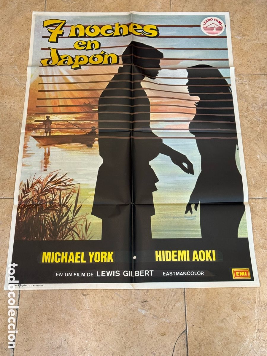 Cine: Cartel Cine Original 7 Noches en Jap&oacute;n Michael York Hidemi Aoki 1977 Drama Romance Vintage