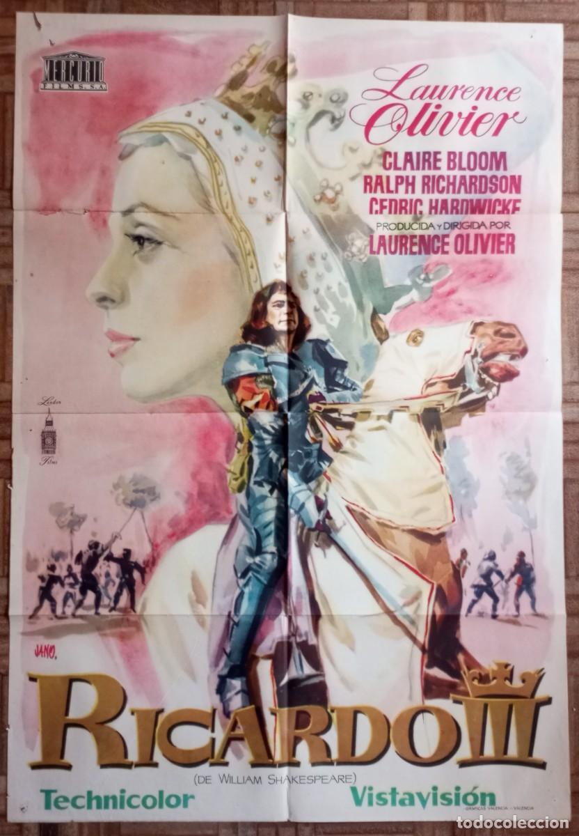 Cine: RICARDO III. POSTER ESTRENO. LAURENCE OLIVIER, CLAIRE BLOOM, RALPH RICHARDSON, CEDRIC HARDWYCKE