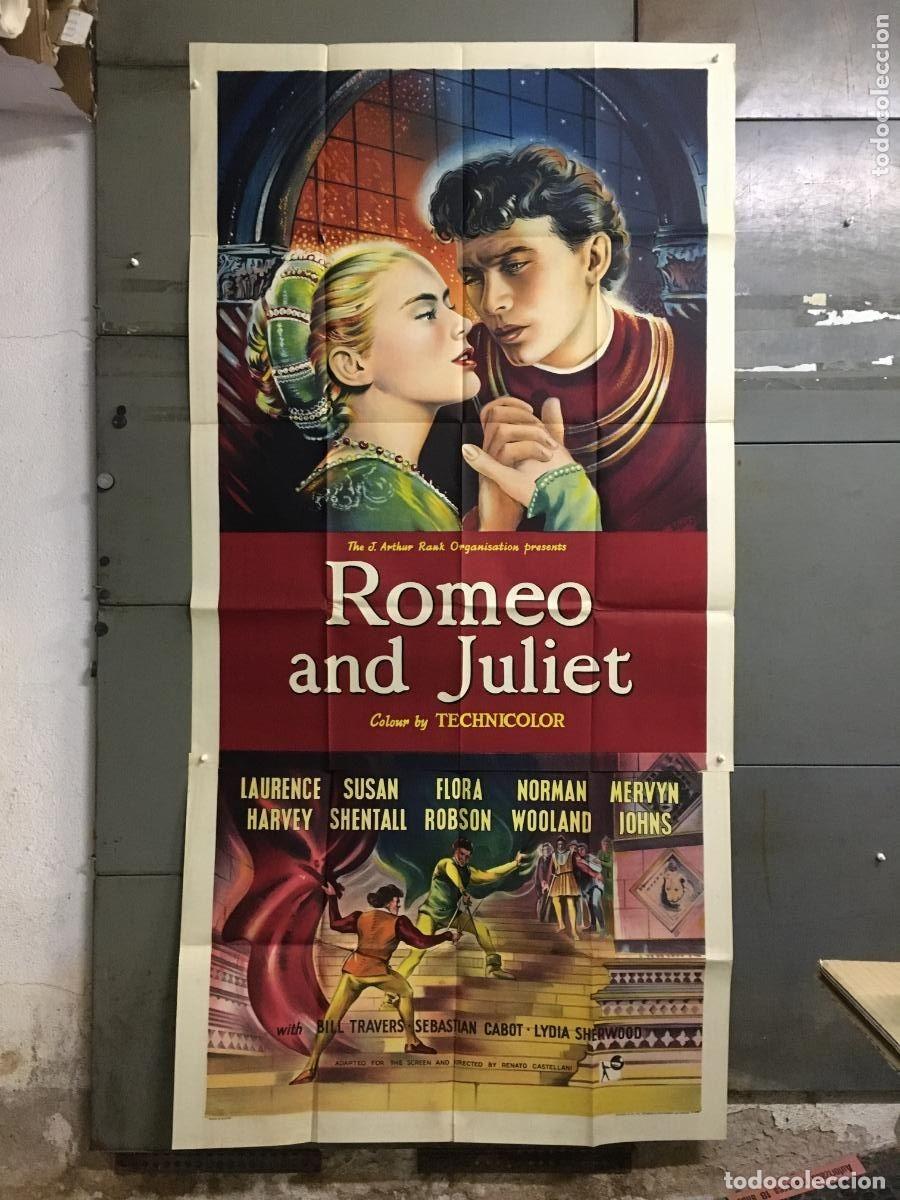 Cine: PJE 0358 ROMEO Y JULIETA LAURENCE HARVEY SHAKESPEARE POSTER ORIG INGLES 3 hojas 100X205 LITOGRAFIA