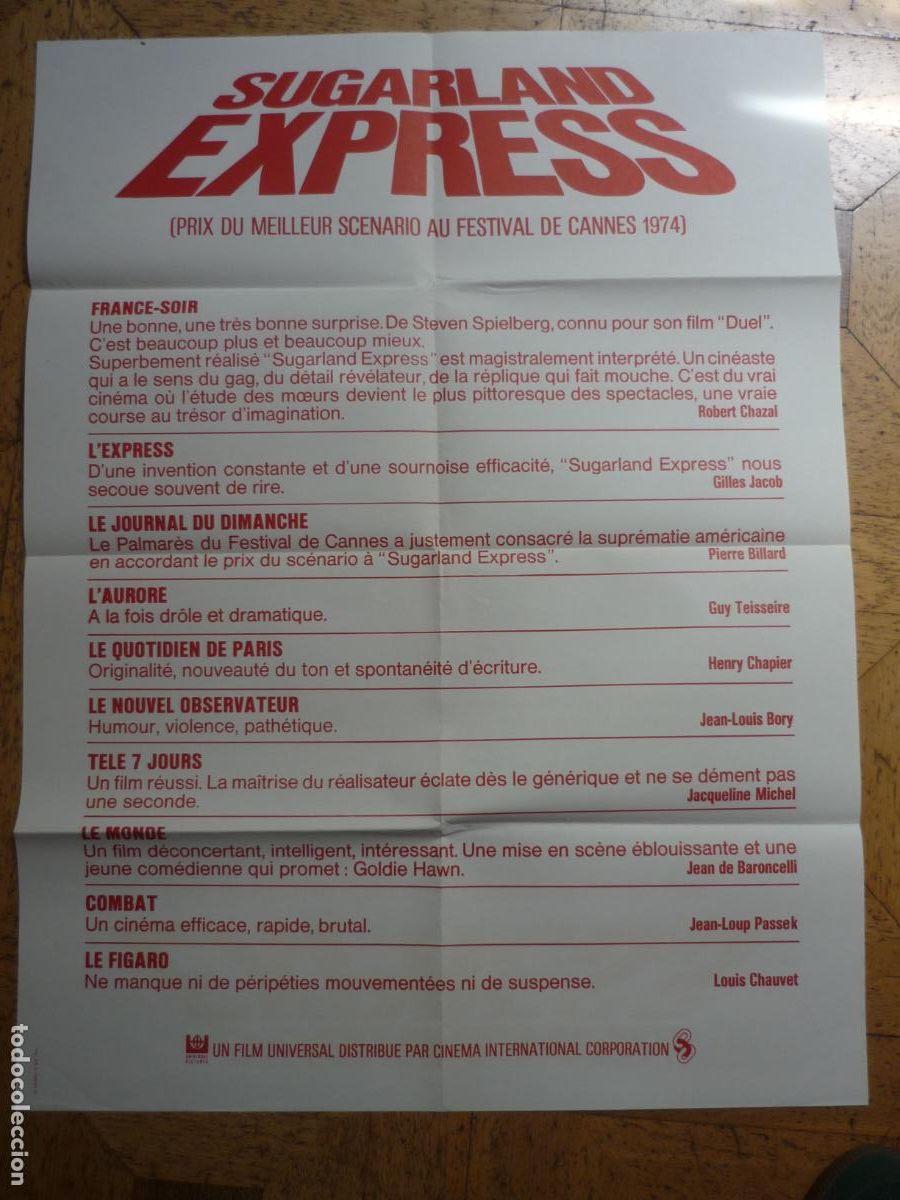 Cine: sugarland express - pre poster cartel original francia - loca evasion steven spielberg rareza